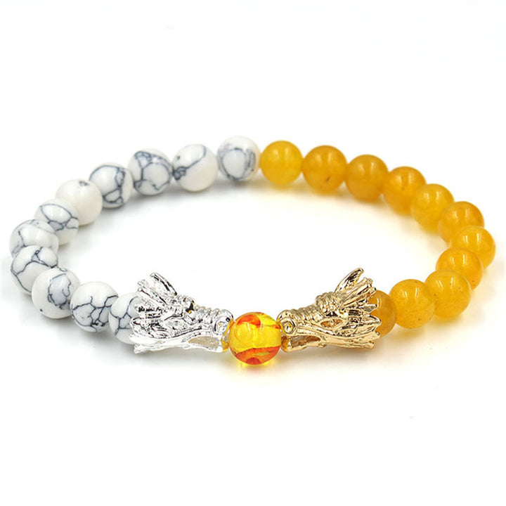 Pulsera con cuentas de bendición de dragón de roca de lava, turquesa blanca, Buddha Stones