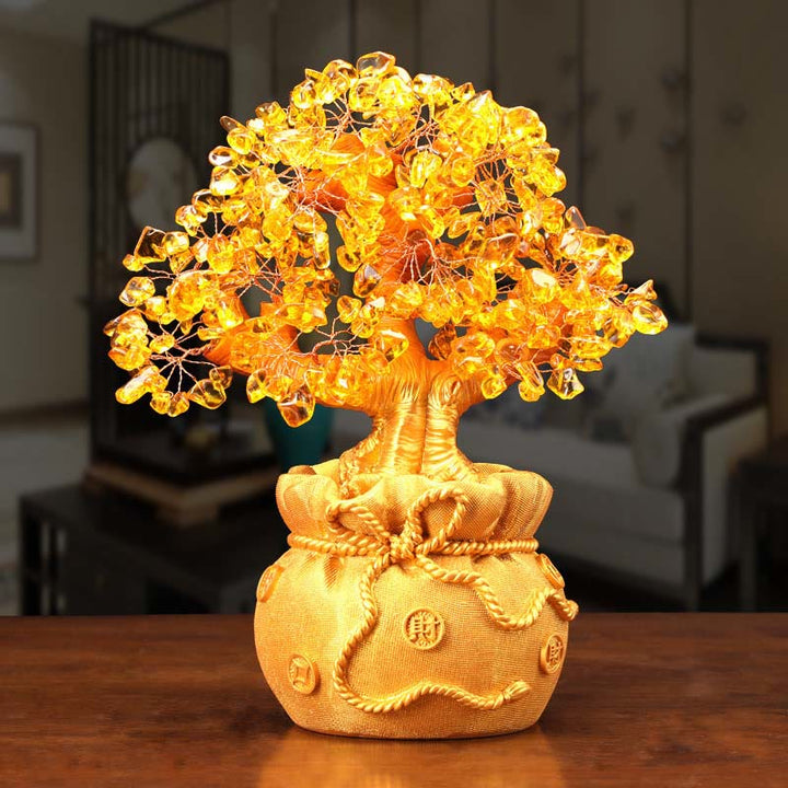 Buddha Stones Adorno de piedras preciosas de árbol de dinero de citrino natural - Feng Shui para la prosperidad