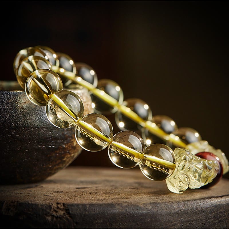 Pulsera de protección de prosperidad de ojo de tigre doble PiXiu de citrino natural de Buddha Stones