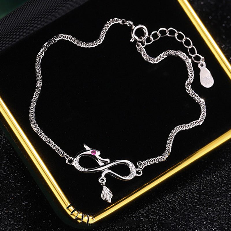 Pulsera de protección de la suerte con colgante de cola de nudo sin fin de plata de ley 999 con Buddha Stones