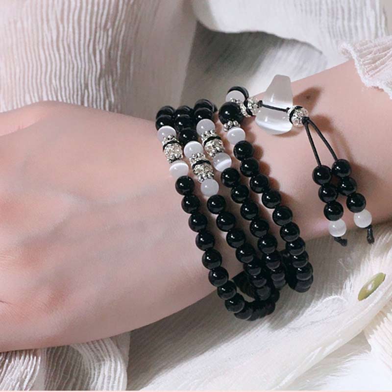 Pulsera de meditación con cuentas de cristal blanco de ónix negro
