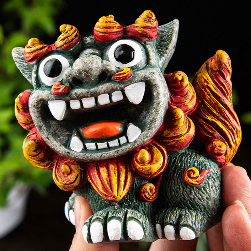 Buddha Stones, pequeño par de perros León Fu Foo, protegen del mal, decoración de resina para el hogar