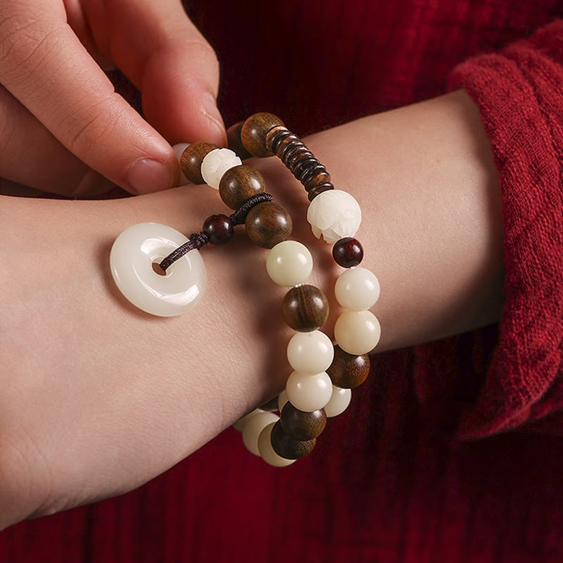 Pulsera de doble envoltura con hebilla de paz y loto de sándalo verde, semilla de Bodhi, Buddha Stones, armonía