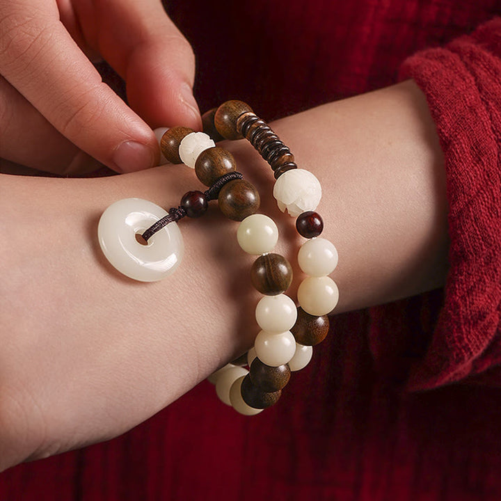 Pulsera de doble envoltura con hebilla de paz y loto de sándalo verde, semilla de Bodhi, Buddha Stones, armonía