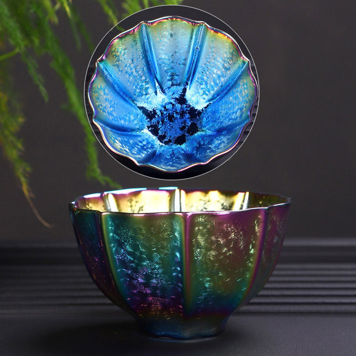 Taza de té de cerámica Jianzhan, cuenco de té de Kung Fu con Buddha Stones, Color arcoíris
