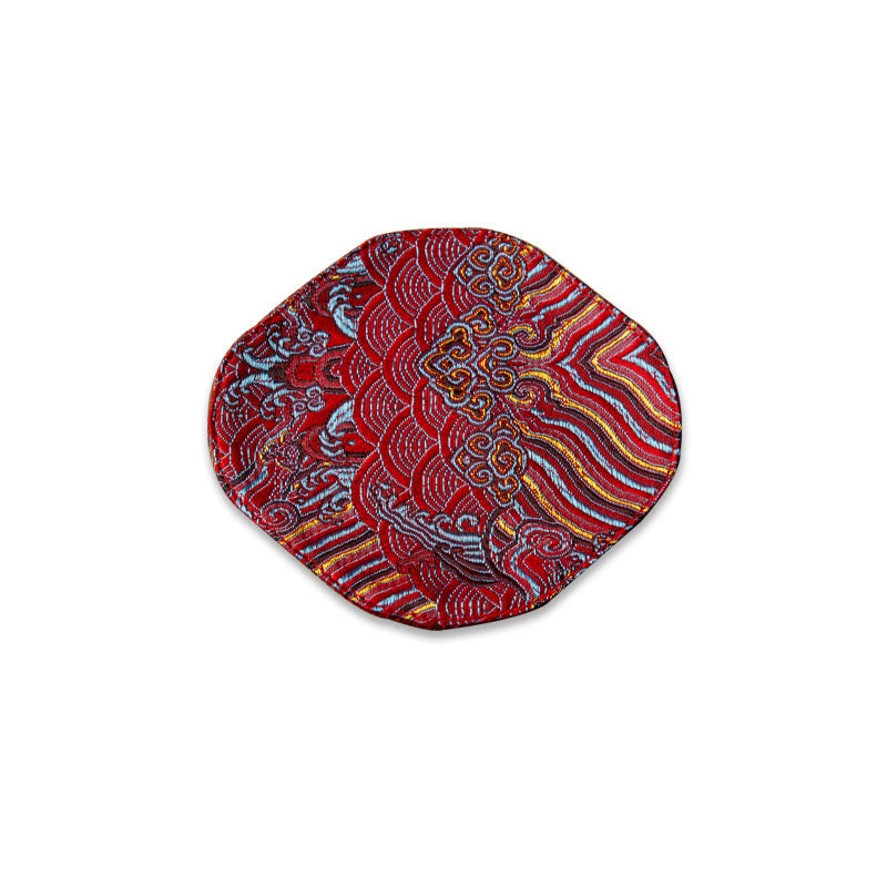 Tapete para taza con bordado de brocado de flor de ciruelo de bambú, posavasos para taza de té, Buddha Stones, ola de mar, tapete para té Kung Fu
