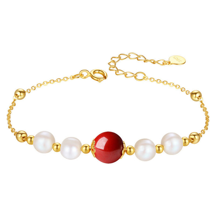 Pulsera de cadena de cuentas curativas de cinabrio y perlas de plata de ley 925 con Buddha Stones
