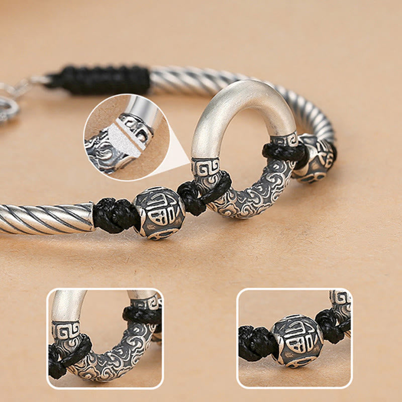 Pulsera de plata de ley 999 con Buddha Stones , hebilla de la paz, moneda de cobre, nubes auspiciosas, pulsera de la fortuna