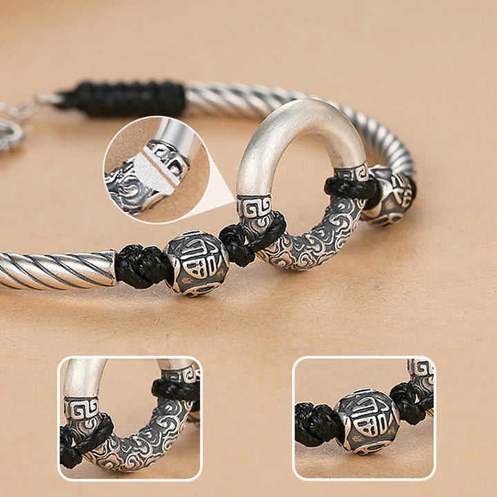 Pulsera de plata de ley 999 con Buddha Stones , hebilla de la paz, moneda de cobre, nubes auspiciosas, pulsera de la fortuna