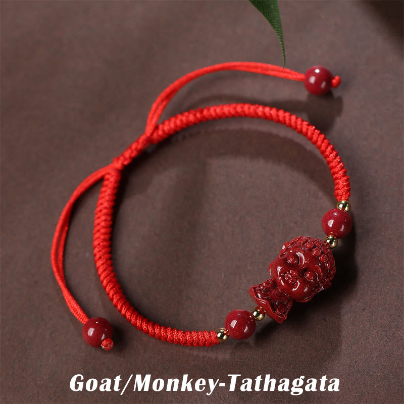 Pulsera de cuerda de bendición con amuleto de cinabrio de Buda natal del zodíaco chino con Buddha Stones