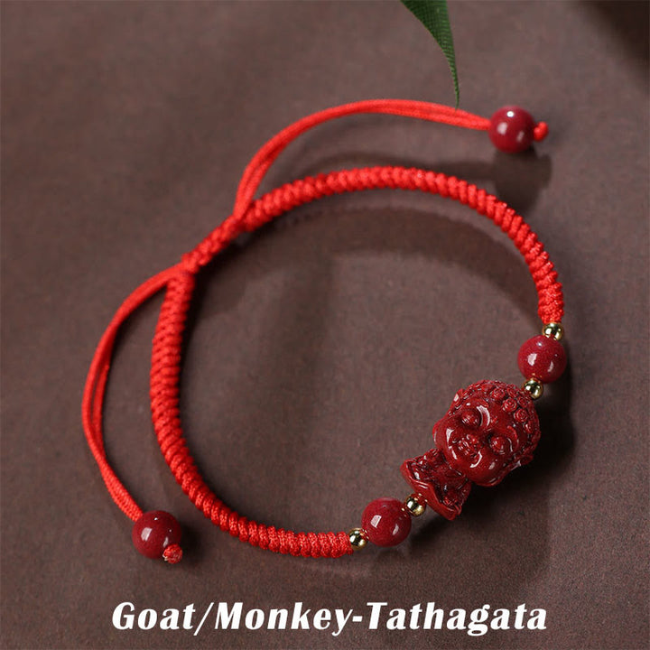 Pulsera de cuerda de bendición con amuleto de cinabrio de Buda natal del zodíaco chino con Buddha Stones