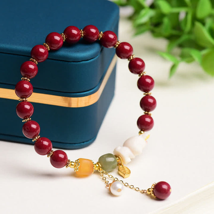 Año del Conejo Cinabrio Hetian Jade Bunny Pulsera de bendición con cuentas
