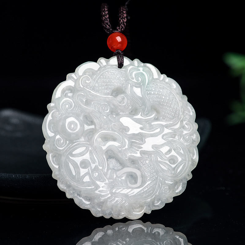 Collar de protección de dragón de jade blanco con Buddha Stones, colgante de cadena - Jade blanco - image 1