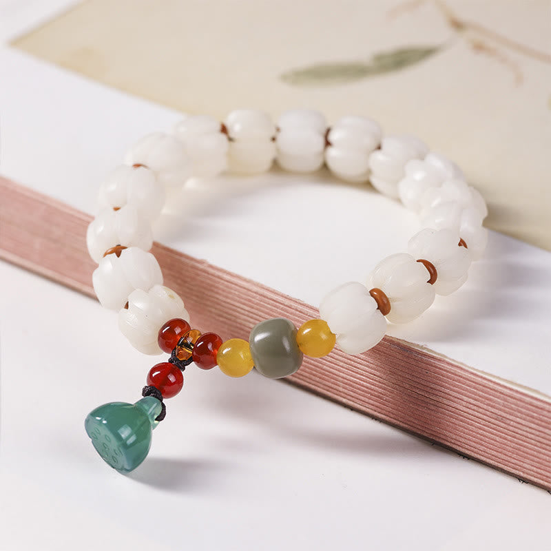 Semilla de Bodhi Natural, ágata roja, Bodhi, armonía tranquila, pulsera de loto con cuentas de calabaza grabadas