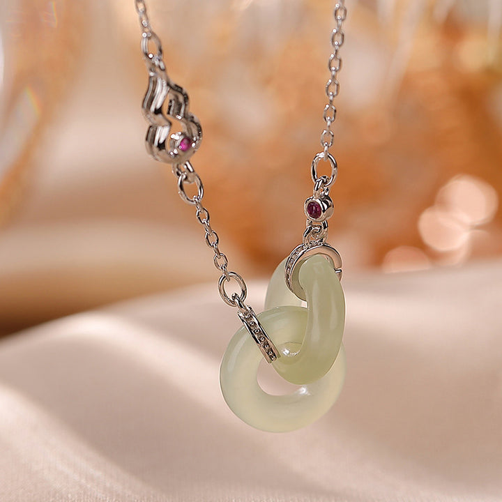 Collar con colgante de cadena de plata de ley 925 con Buddha Stones , redondo, jade, suerte y prosperidad
