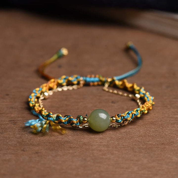 Pulsera de doble capa con cuentas de jade de la suerte, cuerda colorida hecha a mano con Buddha Stones