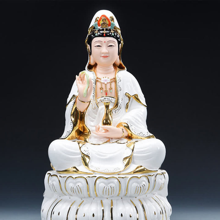 Chenrezig Bodhisattva Avalokitesvara Éxito Estatua de cerámica Decoración del hogar - 31,5 x 19 cm - image 3