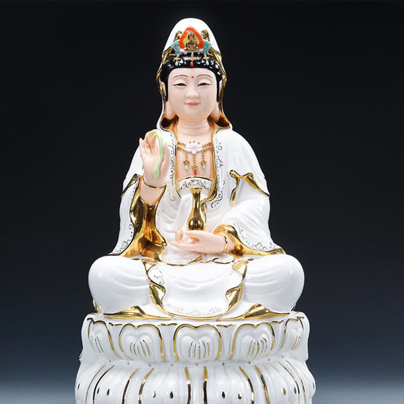 Chenrezig Bodhisattva Avalokitesvara Éxito Estatua de cerámica Decoración del hogar - 31,5 x 19 cm - image 3