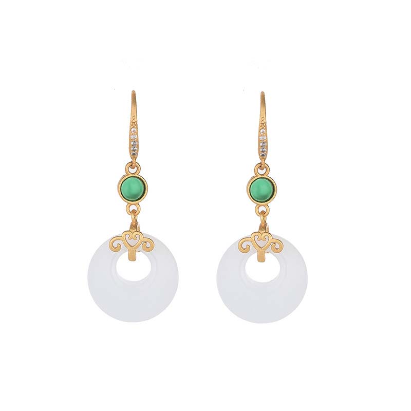 Pendientes colgantes de bendición de jade blanco FengShui