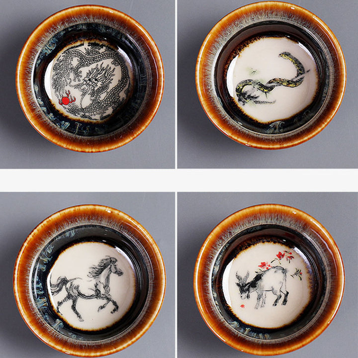 Taza de té de cerámica con diseño del zodíaco chino, 12 Buddha Stones, Kung Fu Jian, taza de té chino Zhan, 73ml
