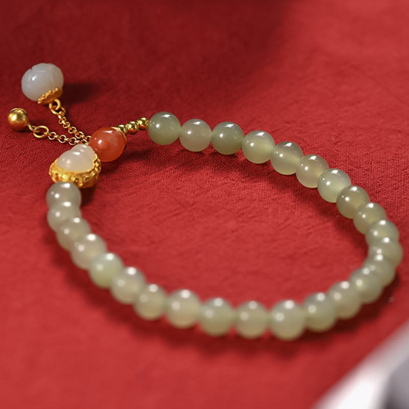 Pulsera de la suerte de la abundancia del loto de la calabaza del jade hetiano de plata de ley 925