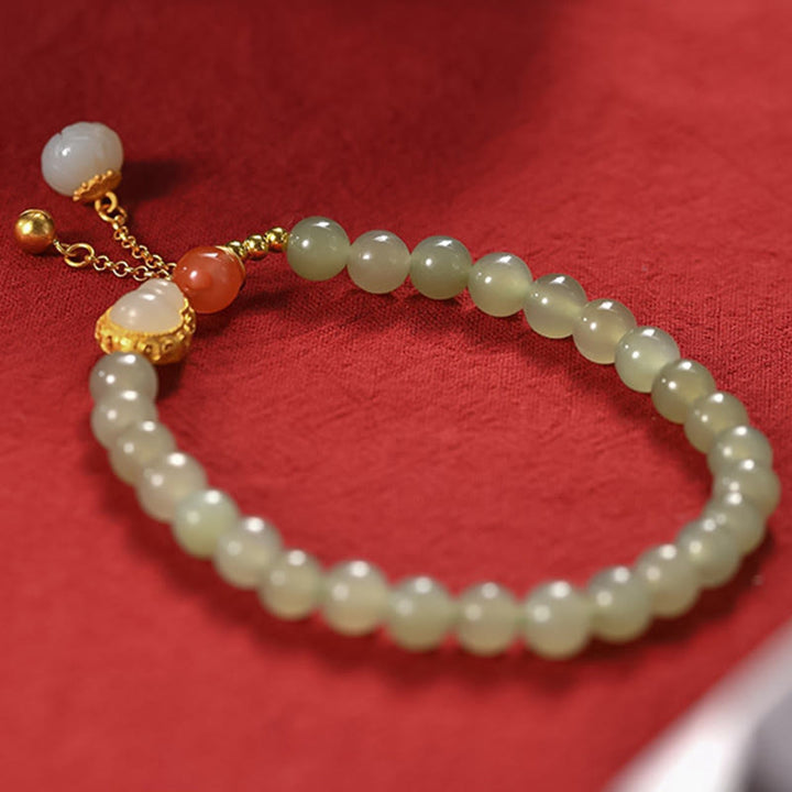 Pulsera de la suerte de la abundancia del loto de la calabaza del jade hetiano de plata de ley 925
