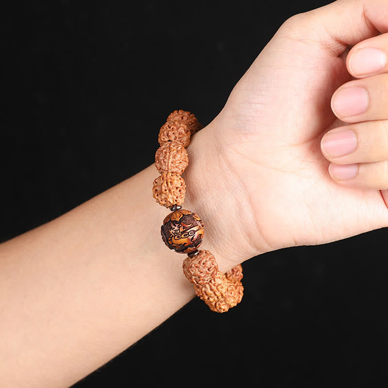 Pulsera de la suerte de la riqueza de la moneda de cobre de PiXiu de la semilla de Bodhi de Rudraksha del Tíbet con Buddha Stones