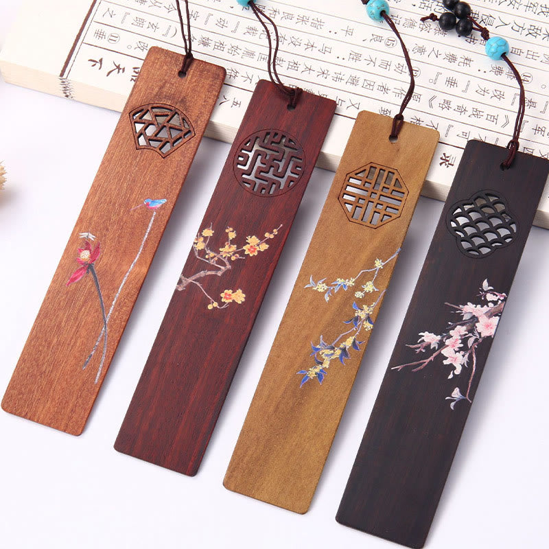 Buddha Stones, 4 Uds., cuatro estaciones, ciruela, orquídea, bambú, crisantemo, ópera de Pekín, marcapáginas de madera con caja de regalo