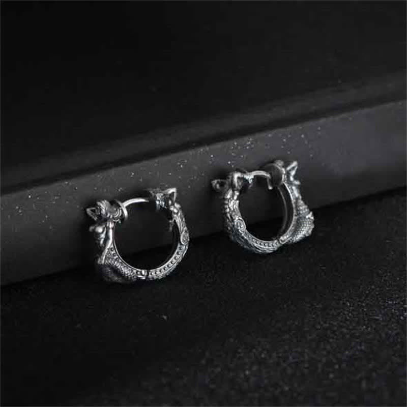 Pendientes de aro con diseño de dragón y Buddha Stones en plata de ley 925 - image 3