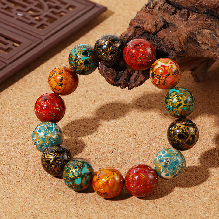 Pulsera Calm con cuentas de laca multicolor natural y piedras de Buddha Stones