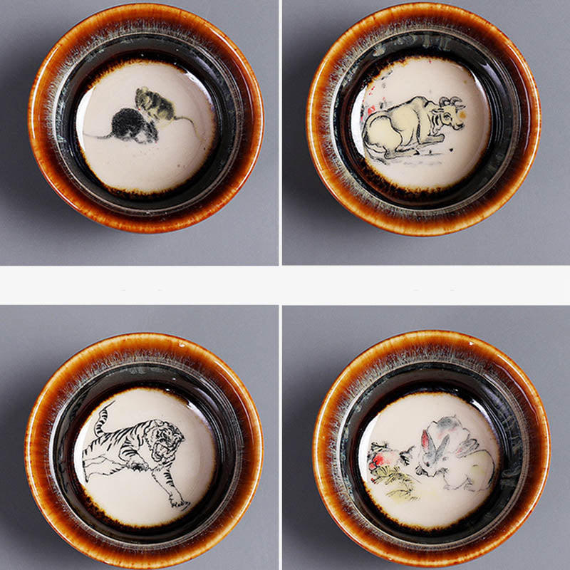 Taza de té de cerámica con diseño del zodíaco chino, 12 Buddha Stones, Kung Fu Jian, taza de té chino Zhan, 73ml