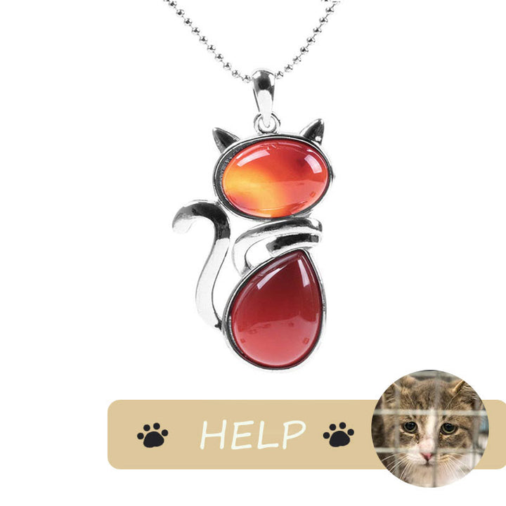 &quot;Save A Cat&quot; Lindo patrón de gato Protección de cristal natural Collar con colgante amante de los gatos