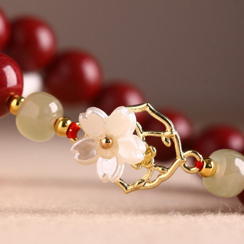 Pulsera de bendición de flores de piedra Tridacna con cuentas de jade cinabrio Natural de Buddha Stones