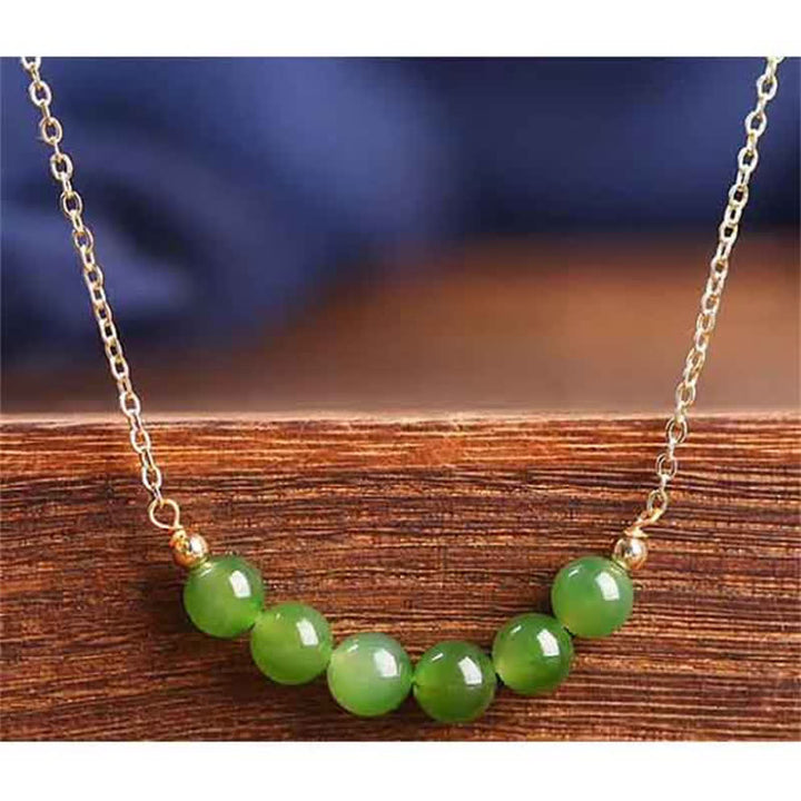 Colgante de collar de la suerte con cuentas de jade cian hetiano chapado en oro de 14 quilates
