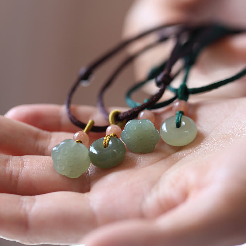Colgante de collar de cadena de abundancia de loto con hebilla de paz de Jade redondo Natural - image 1