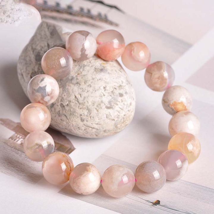 Pulsera de bendición de la paz con ágata Sakura y Buddha Stones