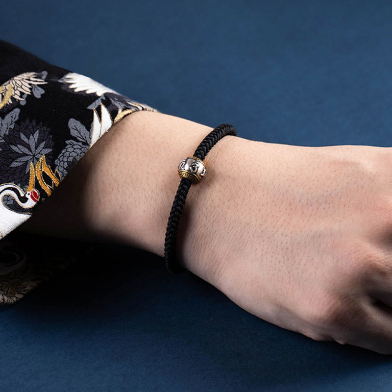 Pulsera trenzada con nudo de King Kong, hecha a mano, de Plata de Ley 925 con Buddha Stones , Om Mani Padme Hum, protección de la suerte, Tíbet