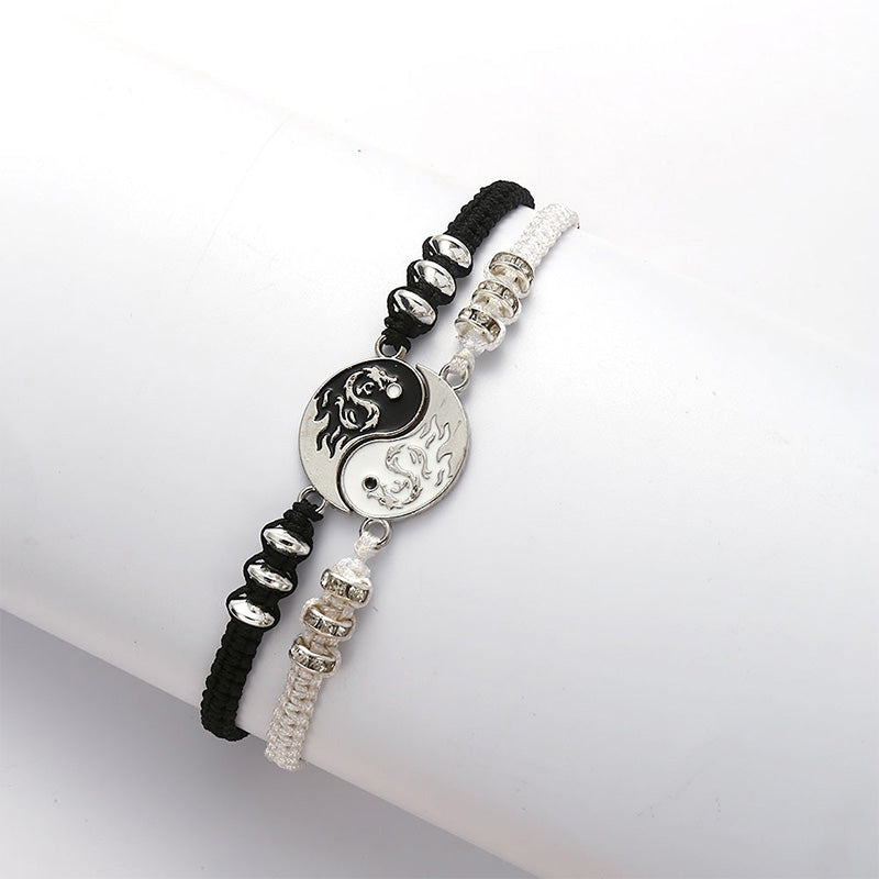 Buddha Stones 2 piezas Pulsera de pareja de dragón Yin Yang