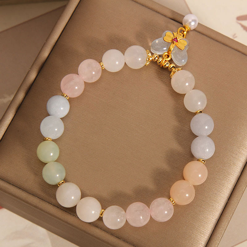 Pulsera con dije de mariposa de confianza de morganita natural con Buddha Stones