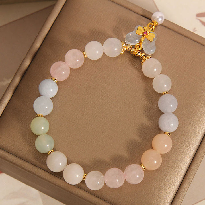 Pulsera con dije de mariposa de confianza de morganita natural con Buddha Stones