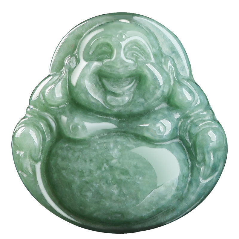 Buddha Stones Buda sonriente Jade cian Collar de éxito Colgante de cadena - image 9