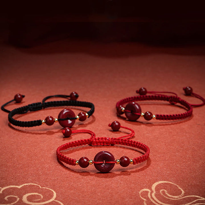 Pulsera de cuerda de bendición con hebilla de paz de cinabrio natural con Buddha Stones