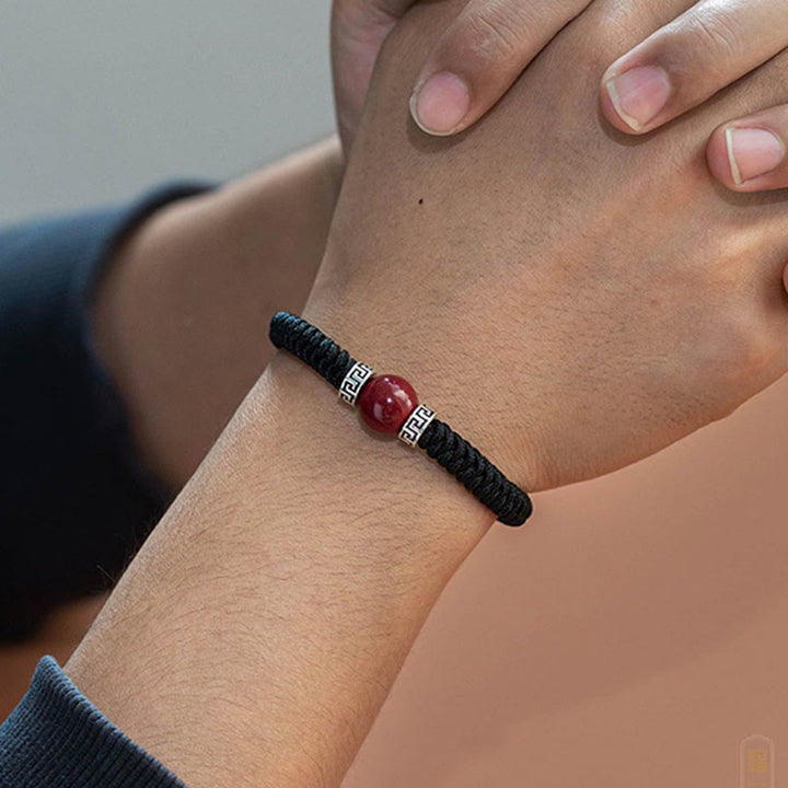 Pulsera de hilo trenzado hecha a mano con cuentas de cinabrio natural de plata de ley 925 con Buddha Stones