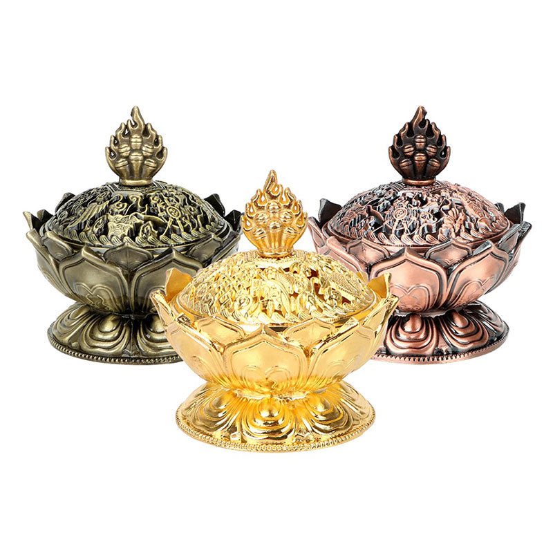 Quemador de incienso purificador en forma de loto tibetano con Buddha Stones