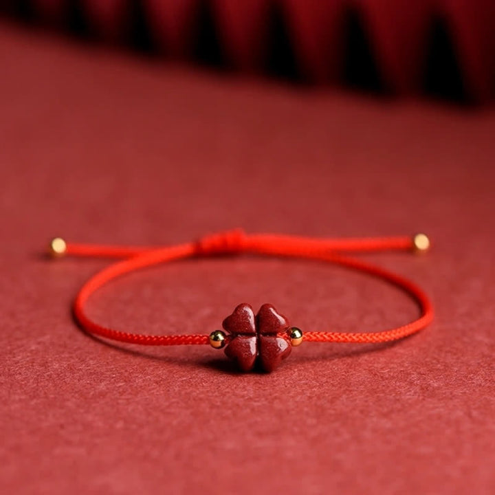 Pulsera tobillera con Buddha Stones, cinabrio Natural, trébol de cuatro hojas, bendición, hilo rojo