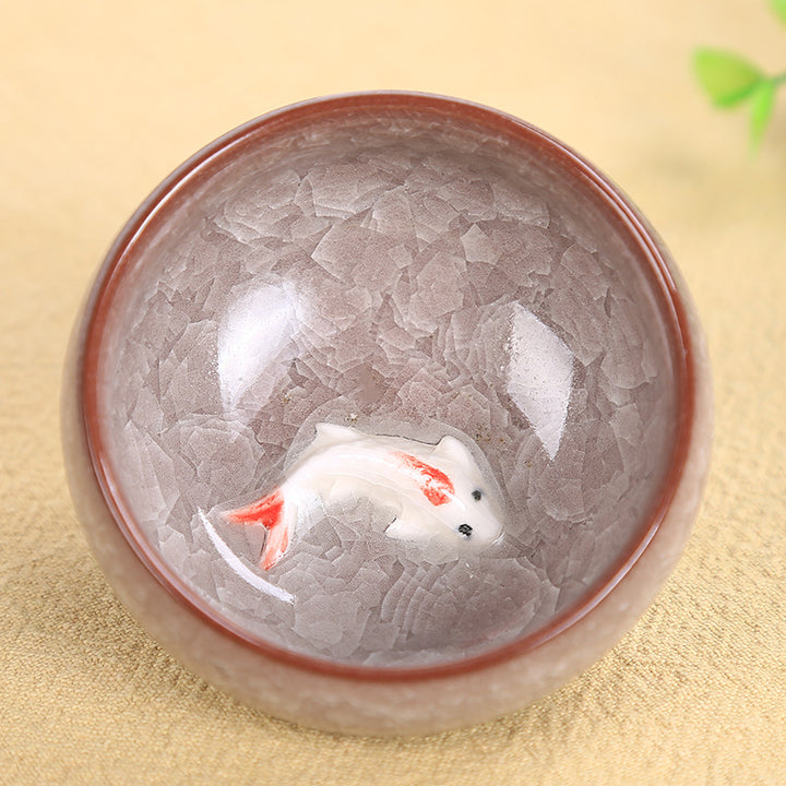 Taza de té de cerámica con bonito pez Koi, Buddha Stones, tazón de té de Kung Fu, 45ml