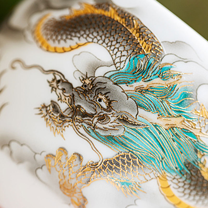 Taza de té de cerámica con caja de regalo, tazas de té de Kung Fu con Buddha Stones , dragón, Fénix, nubes propicias