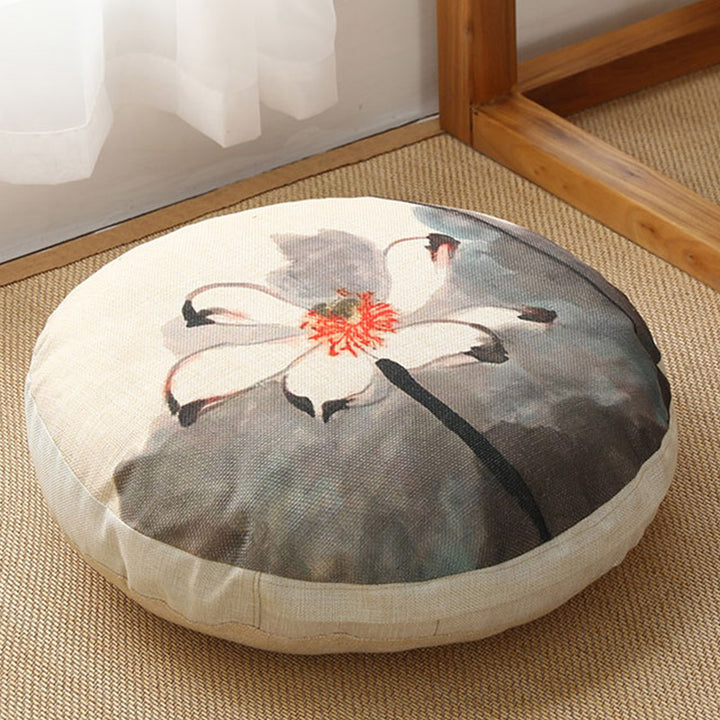 Cojín de lino con diseño simple de loto y Buddha Stones para meditación, decoración para el hogar y la sala de estar.