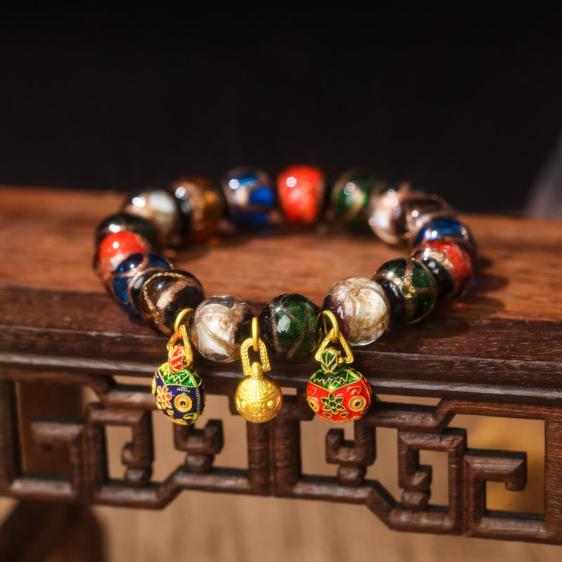 Pulsera de la suerte con cuentas de cristal Liuli, Buddha Stones, cinco elementos, oro, bestia tragadora, familia