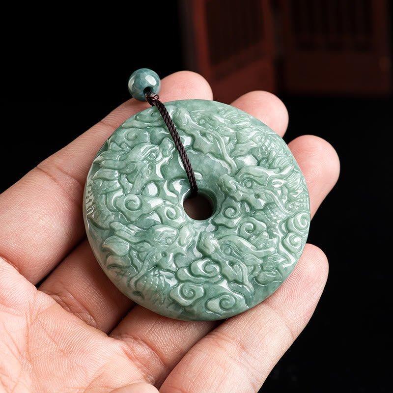 Buddha Stones Año del Dragón Jade Natural Nueve Dragones Paz Hebilla Collar Colgante de Protección